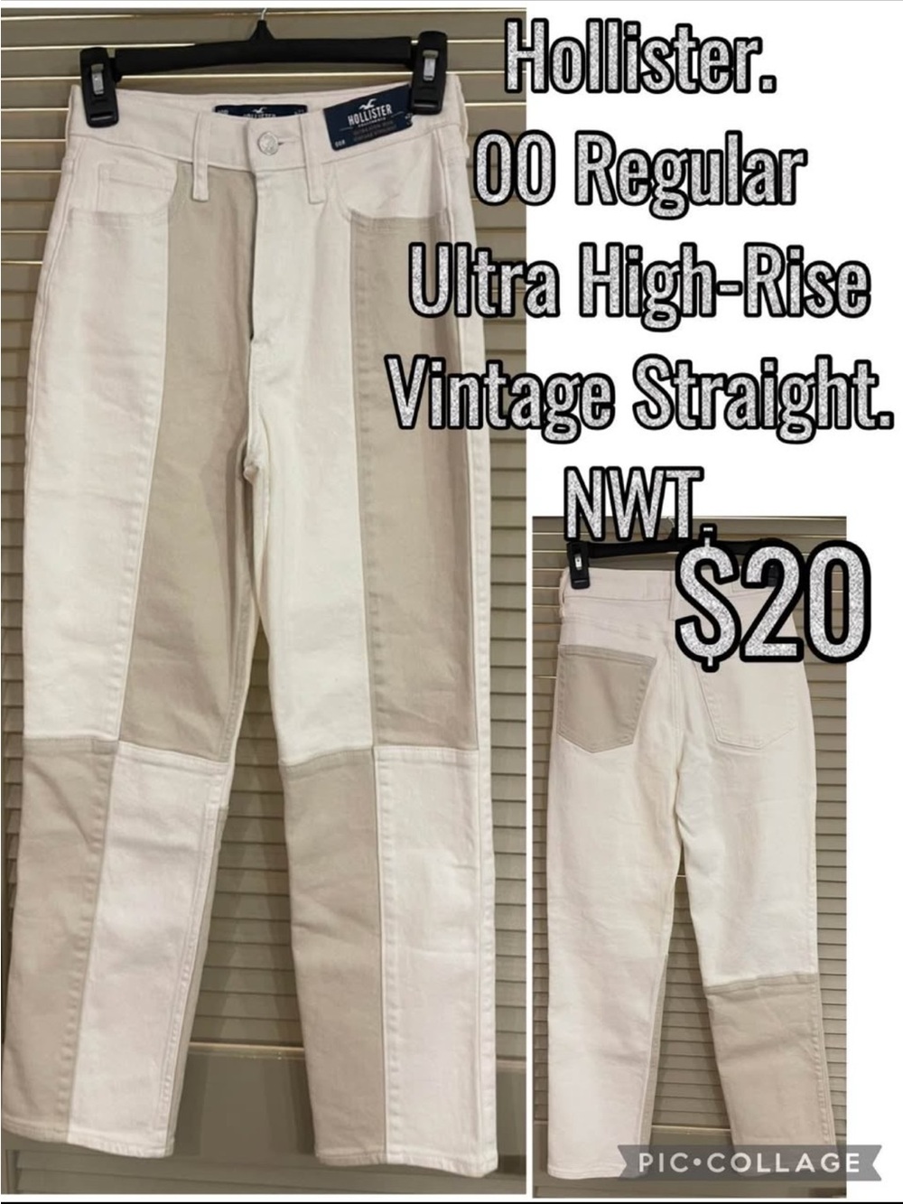 Hollister Two-Tone Cream & White Straight Jeans